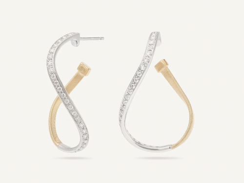 18K Yellow Gold Twisted Irregular Small Hoops with Diamond Pavé